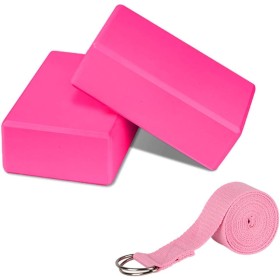 PUDSIRN - Juego de 2 bloques de espuma EVA de alta densidad antideslizantes con correa de yoga, anillo en D de metal para