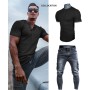 Muscle Cmdr Camiseta Manga Larga/Corto Hombre, Camisetas Musculosas Slim Fit Algodón,Long Sleeve Shirt Men Henley