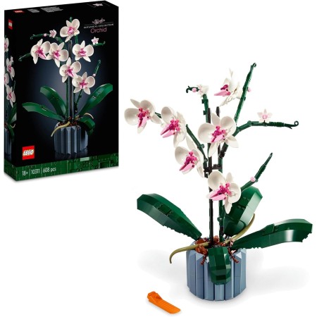 LEGO Botanical Orquídeas Flores y Plantas Artificiales Blancas y Rosas, Regalo por el Día de la Madre, Jarrón Azul, Decoración