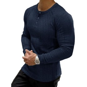 Muscle Cmdr Camiseta Manga Larga/Corto Hombre, Camisetas Musculosas Slim Fit Algodón,Long Sleeve Shirt Men Henley
