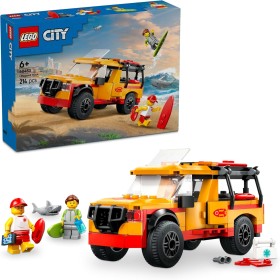 LEGO City Furgoneta de Rescate del Socorrista y Tiburón de Juguete, Juego de Playa con 2 Minifiguras y Accesorios como Tabla de