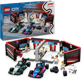 LEGO City Garaje de F1 con Coches Mercedes-AMG y Alpine, 2 Maquetas de Vehículos de Fórmula 1 de Juguete y 2 Minifiguras de