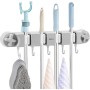 YERENCY Soporte de pared para escobas y fregonas con ventosa, 4 soportes y 5 ganchos, soporte de plástico ABS resistente, apto