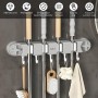 YERENCY Soporte de pared para escobas y fregonas con ventosa, 4 soportes y 5 ganchos, soporte de plástico ABS resistente, apto