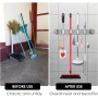 YERENCY Soporte de pared para escobas y fregonas con ventosa, 4 soportes y 5 ganchos, soporte de plástico ABS resistente, apto