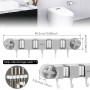 YERENCY Soporte de pared para escobas y fregonas con ventosa, 4 soportes y 5 ganchos, soporte de plástico ABS resistente, apto