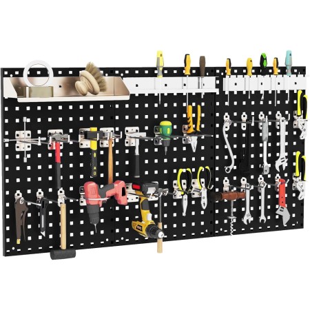 GOPLUS Panel Herramientas Pared, Panel Perforado 3 Piezas con 25 Ganchos, Organizador Herramientas Pared para Brocas y