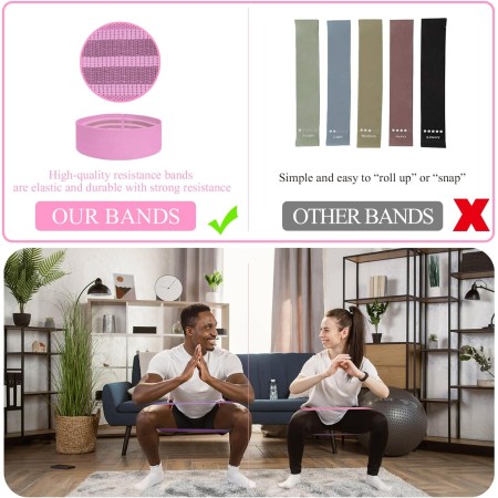 PLEASION Bandas Elasticas Musculacion Fitness, Set de 5 Gomas Elasticas Musculacion Antideslizantes de Tela, Cintas elasticas
