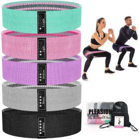 PLEASION Bandas Elasticas Musculacion Fitness, Set de 5 Gomas Elasticas Musculacion Antideslizantes de Tela, Cintas elasticas