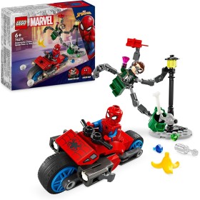 LEGO Marvel Persecución en Moto: Spider-Man vs. Doc Ock, Juguete de Construcción con Cañones y Aracnoblásteres, Moto de Spidey,