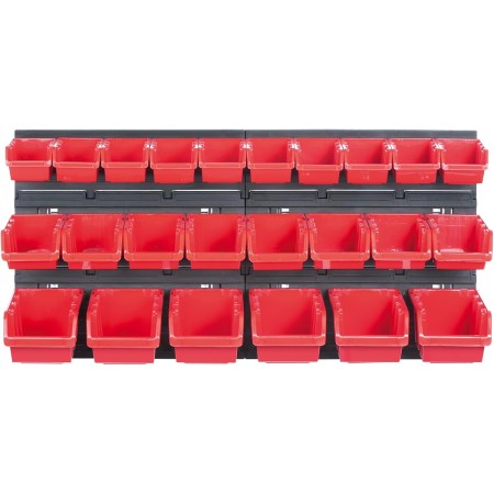 Juego de 84 cajas apilables y 6 estantes de pared de 39 x 38 cm y portaherramientas | Pared perforada para un almacenamiento