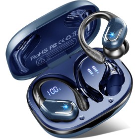 Wireless Sports Headphones Bluetooth 5.4, 75H Autonomy, HD Mic, HiFi Stereo, Noise Cancelling ENC, IP7 Waterproof, Blue