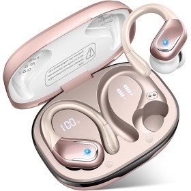 Wireless Sports Headphones Bluetooth 5.4, 75H Autonomy, HD Mic, HiFi Stereo, Noise Cancelling ENC, IP7 Waterproof, Rose Gold