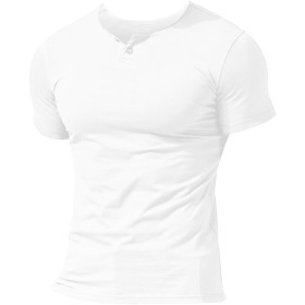 Hombres Casual Manga Corta Camiseta Soltero Botón Abertura Llano v Cuello Camisas Algodón
