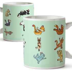 Tazas de desayuno original para regalar adictos al yoga - Regalo para amantes de la meditación y los gatos - Gatitos haciendo