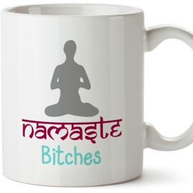 Tazas de desayuno original para regalar adictos al yoga - Regalo para amantes de la meditación - Namaste B*tches - Cerámica 350