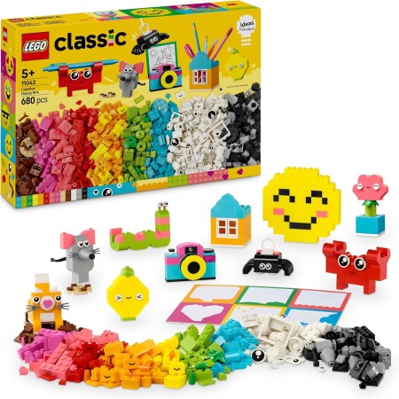 LEGO Classic Caja Feliz Creativa de Ladrillos de Colores Surtidos, Set para Construir Animales de Juguete, Figura de Pájaro,