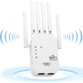 Amplificador de Señal WiFi para Hogar/Oficina, Repetidor WiFi Doble Banda 1200Mbps, 5GHz & 2,4GHz, Modo Repetidor/Router/Ap