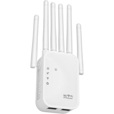 2025 Amplificador WiFi con 6 Antenas 300Mbps,Repetidor de Señal con 2 Puertos Gigabit Ethernet, Modos Repetidor/Ap, Compatible