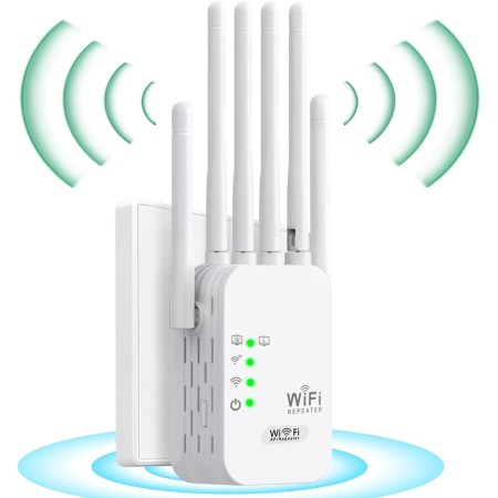 Repetidor WiFi, Potente Amplificador de Señal WiFi, 6 Antenas, 2 Puertos LAN, Modo WiFi Extender/Amplificador/Repetidor/Ap,
