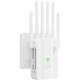 Repetidor WiFi, Amplificador de Señal WiFi, 6 Antenas, 2 Puertos Ethernet, Extensor WiFi, 1200 pies Cobertura 360°, Modos
