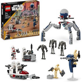 LEGO Star Wars Pack de Combate: Soldado Clon y Droide de Combate, Juguete Infantil, Moto Speeder de Juguete, Figura Tri-Droide y