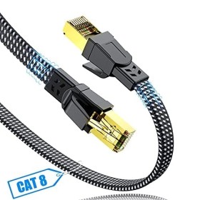 SWECENT Cable Ethernet Cat 8 2Metros, Cable Trenzado-hilo plano Cable LAN 40Gbps 2000MHz con Conector RJ45, Compatible con Steam