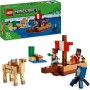 LEGO Minecraft El Viaje en el Barco Pirata de Juguete con Figuras de Animales Pez, Calamar, Camello y Minifigura de Piratas para