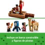 LEGO Minecraft El Viaje en el Barco Pirata de Juguete con Figuras de Animales Pez, Calamar, Camello y Minifigura de Piratas para
