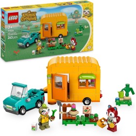 LEGO Animal Crossing Caravana de Gandulio y Tienda de Jardinería Kit de Construcción, Furgoneta de Juguete, Flores y Figuras de