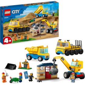 LEGO 60391 City Camiones de Construcción y Grúa con Bola de Demolición, Excavadora de Juguete, Camión Basculante y Vehículos de