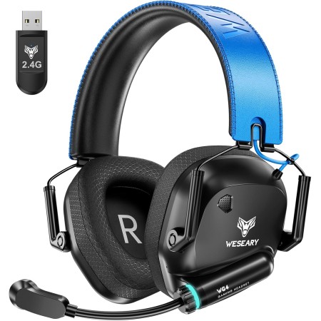 WESEARY WG4 Cascos Gaming Inalambricos, Auriculares Gaming de 2.4G para PS5, PS4, PC, Switch, Mobile, Sonido Estéreo Auriculares