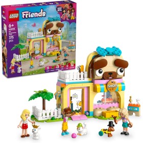 LEGO Friends Tienda de Accesorios para Mascotas con Animales de Juguete (Gato, Perro, Conejo) y 3 Mini Muñecos Nova, Leo y