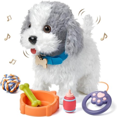 OR OR TU Perro Juguete Que Anda y Ladra y Lame, Peluche Perritos de Juguete Que Andan con Correa, Perro Robot Interactivos Perro