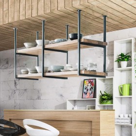 Estante de techo flotante, estantes rústicos de techo, soportes de estante decorativo de 2 capas para colgar en la pared, fácil