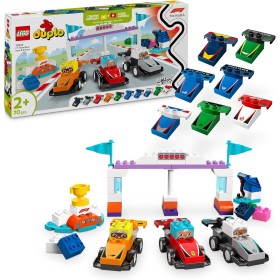 LEGO Duplo Mi Ciudad Coches de Carreras y Pilotos del Equipo de F1, Coche de Fórmula 1 de Juguete con Semáforo y Trofeo, Juegos