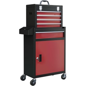 HOMCOM Carro de Herramientas con 5 Cajones y Cerraduras Carro de Taller con Ruedas Caja de Herramientas de Acero con Puerta
