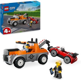 LEGO City Camión Grúa y Reparación del Deportivo, Vehículo con Coches de Juguete y 2 Minifiguras, Regalo para Niños y Niñas de 4