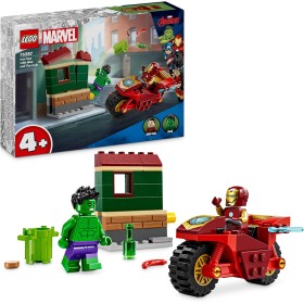 LEGO Marvel Iron Man con Moto y Hulk Juguete de Construcción Infantil con Minifiguras de Superhéroes Vengadores, Juego de