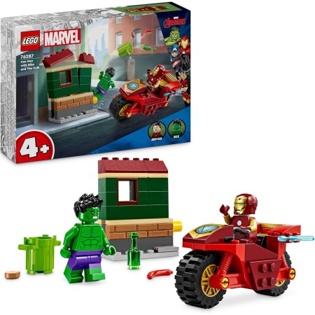 LEGO Marvel Iron Man con Moto y Hulk Juguete de Construcción Infantil con Minifiguras de Superhéroes Vengadores, Juego de