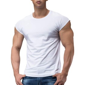 Hombres Atlético Playeras Camisetas Corto Manga Músculo Cortar para Culturismo Rutina de Ejercicio Formación Aptitud Tops Cuello