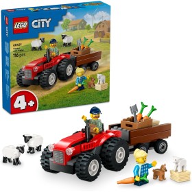 LEGO City Tractor Rojo con Remolque y Oveja Set de Granja y Figuras de Animales de Juguete, Minifiguras de Granjero e Hija,