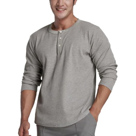 Muscle Alive Hombres Básico Manga Larga Gofre Sudaderas Camisa de Entrenamiento Ajuste Holgado Ejercicio Pull-Over Camisa de
