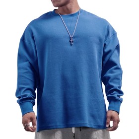 Muscle Alive Hombres Básico Manga Larga Gofre Sudaderas Camisa de Entrenamiento Ajuste Holgado Ejercicio Pull-Over Camisa de