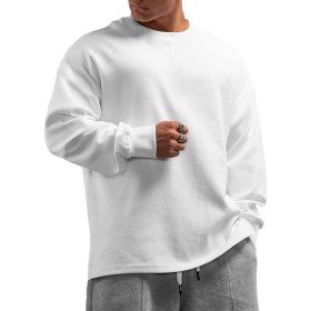 Muscle Alive Hombres Básico Manga Larga Gofre Sudaderas Camisa de Entrenamiento Ajuste Holgado Ejercicio Pull-Over Camisa de