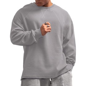 Muscle Alive Hombres Básico Manga Larga Gofre Sudaderas Camisa de Entrenamiento Ajuste Holgado Ejercicio Pull-Over Camisa de