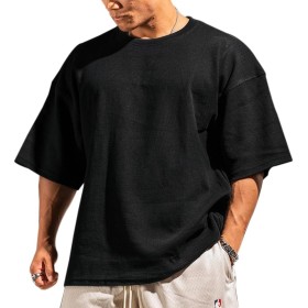 Muscle Alive Hombres Básico Manga Larga Gofre Sudaderas Camisa de Entrenamiento Ajuste Holgado Ejercicio Pull-Over Camisa de