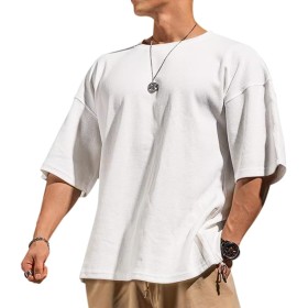 Muscle Alive Hombres Básico Manga Larga Gofre Sudaderas Camisa de Entrenamiento Ajuste Holgado Ejercicio Pull-Over Camisa de