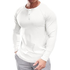 Muscle Cmdr Henley-Camiseta de Manga Larga Hombre,Camiseta Ajustada Henley de Manga Larga para Hombre