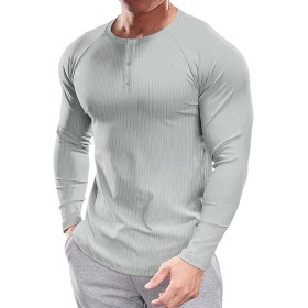 Muscle Cmdr Henley-Camiseta de Manga Larga Hombre,Camiseta Ajustada Henley de Manga Larga para Hombre